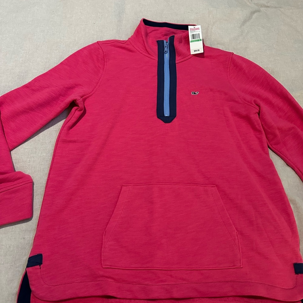 Vineyard Vines Pink and Blue Quarter-Zip Pullover